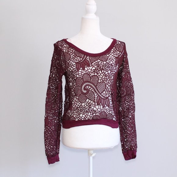 Charlotte Russe Tops - Charlotte Russe Red Sheer Lace Longsleeve Top XS